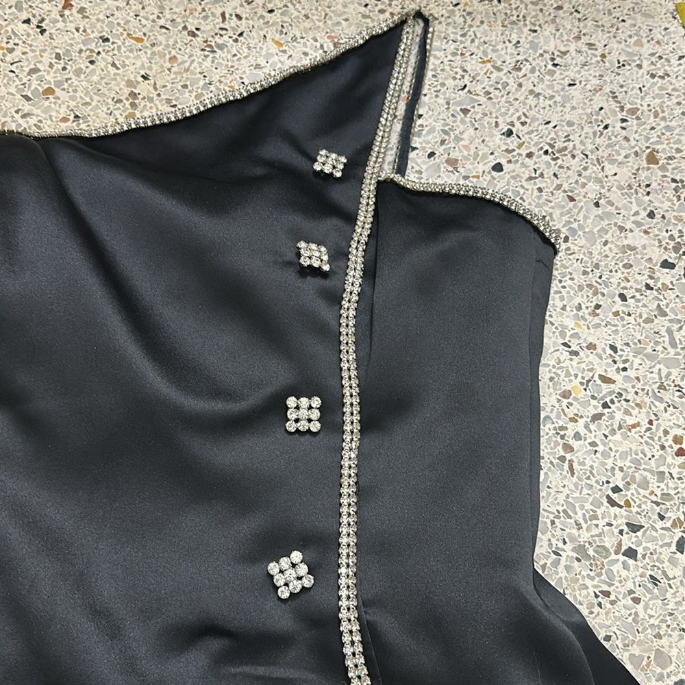 Vintage After Five Julie Duroche black silver rhinestone mini cocktail dress 8 - Picture 6 of 11
